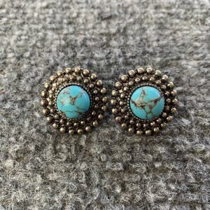 Vintage Navajo Turquoise Silver Plated Stud Earrings Southwestern Boho Design